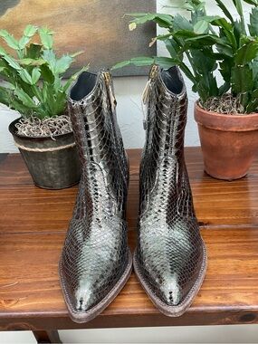GIANCARLO PAOLI HEMATITE SNAKESKIN LEATHER COWBOY BOOTS